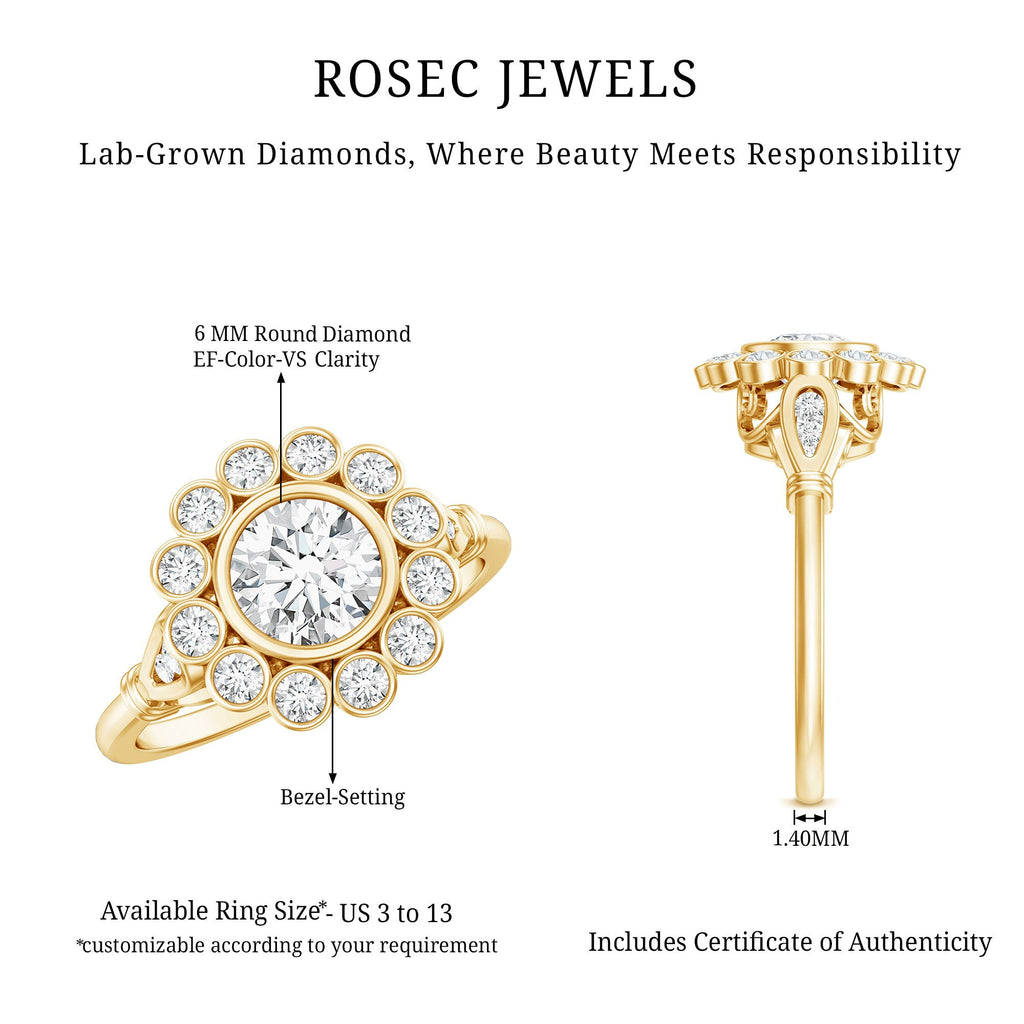 Lab Created Diamond Flower Engagement Ring for Women