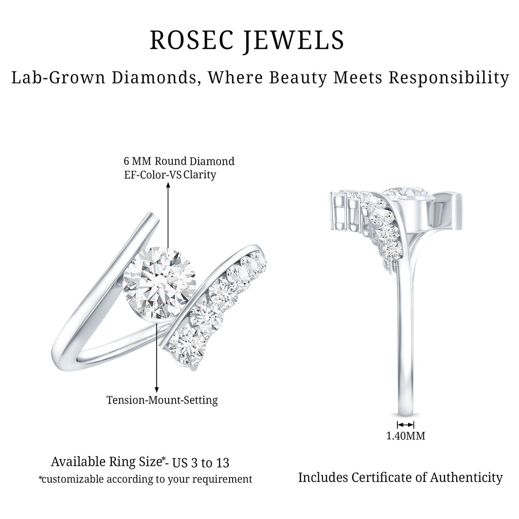 Certified Lab Grown Diamond Bypass Engagement Ring for Women