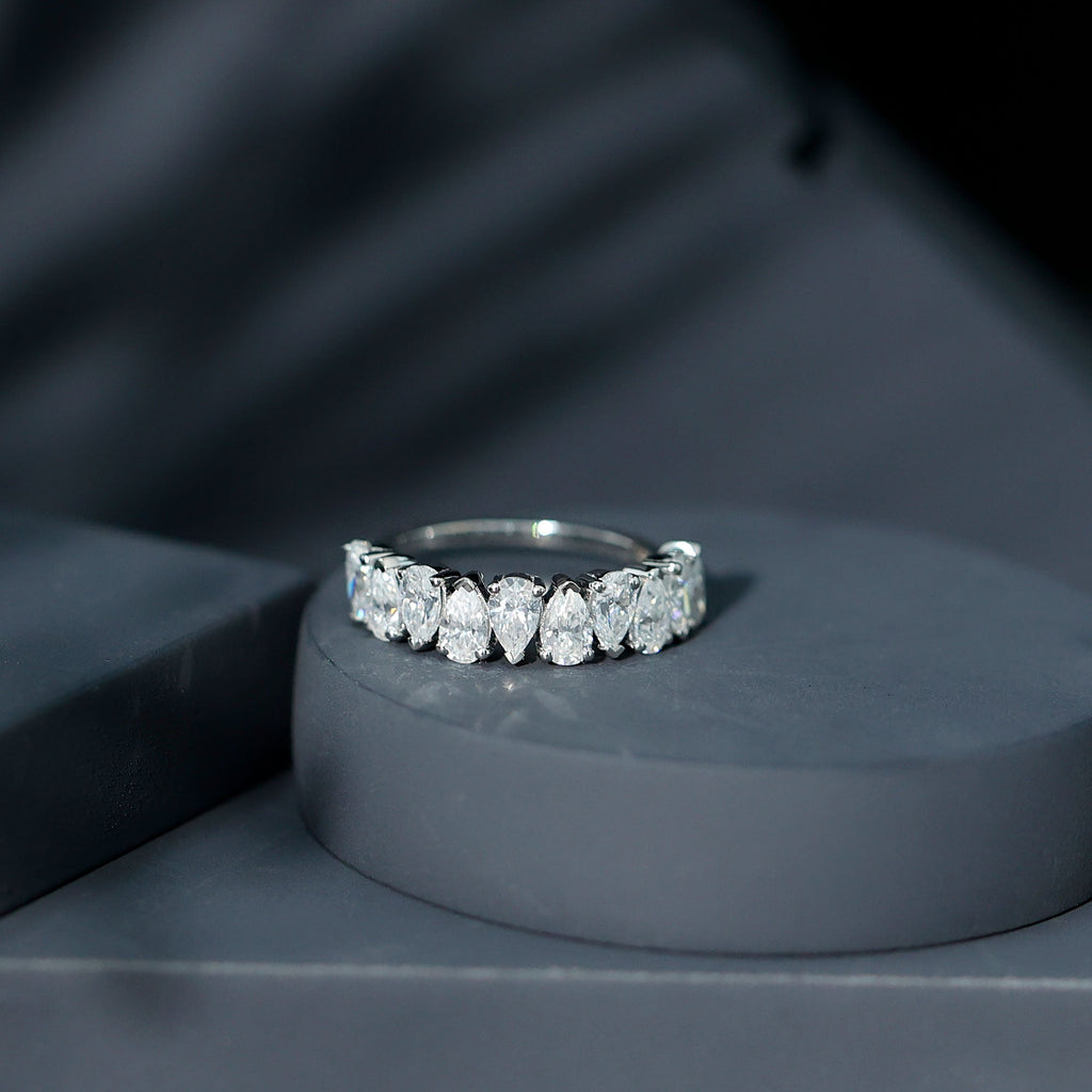 Pear Cut Lab Created Diamond Half Eternity Wedding Band