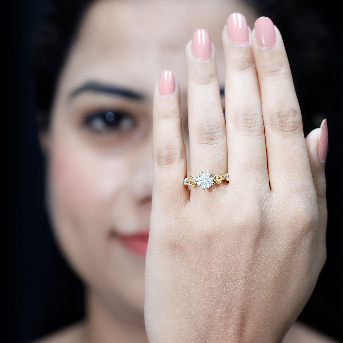 Certified Lab Grown Diamond Engagement Ring With Floral Design
