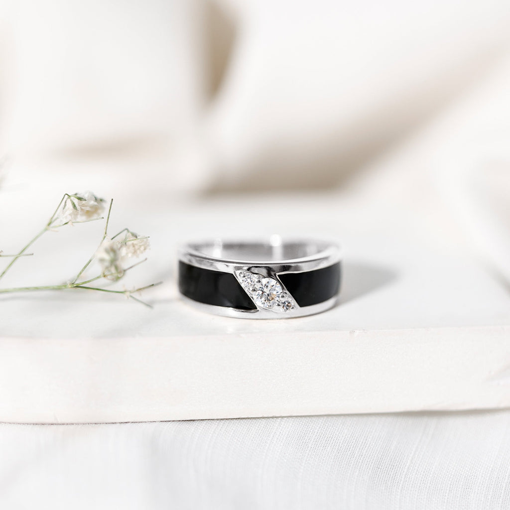 Certified Lab Grown Diamond Mens Wedding Band With Enamel