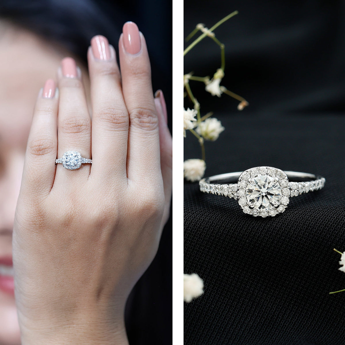 Lab Created Diamond Halo Engagement Ring With Certificate