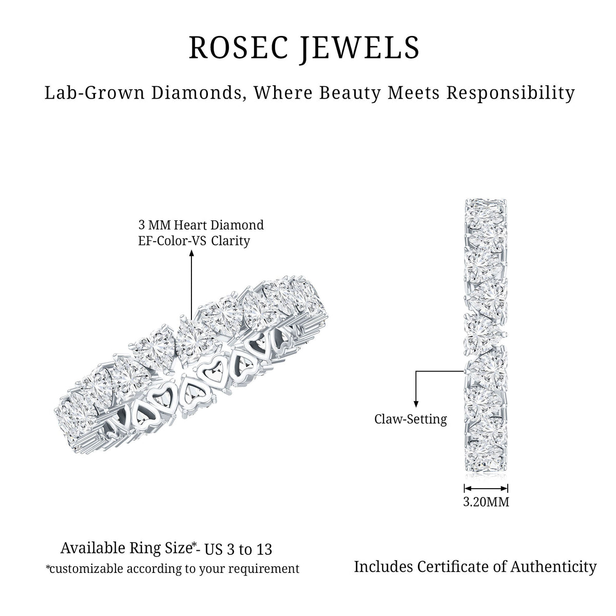 Brilliant Cut Lab Diamond Heart Wedding Band for Women