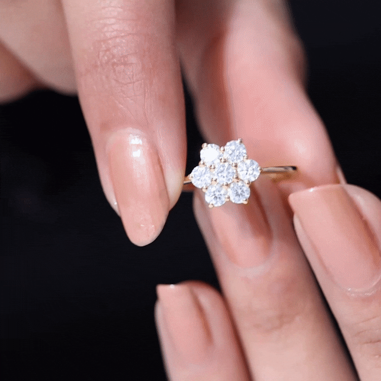Round Lab Grown Diamond Floral Cluster Engagement Ring