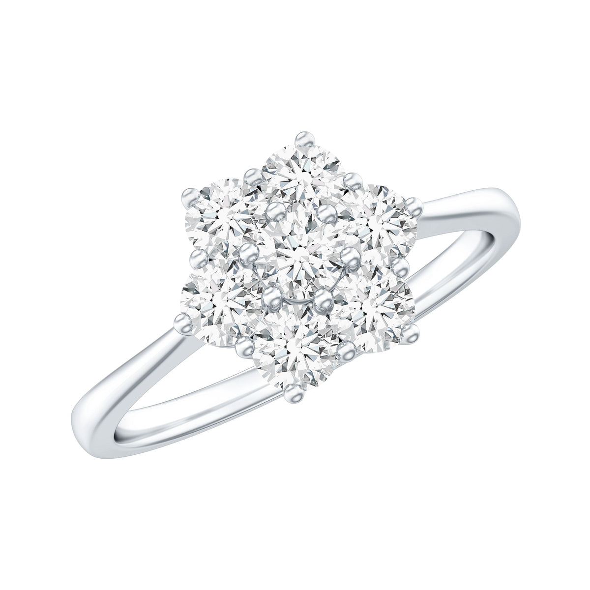 Round Lab Grown Diamond Floral Cluster Engagement Ring