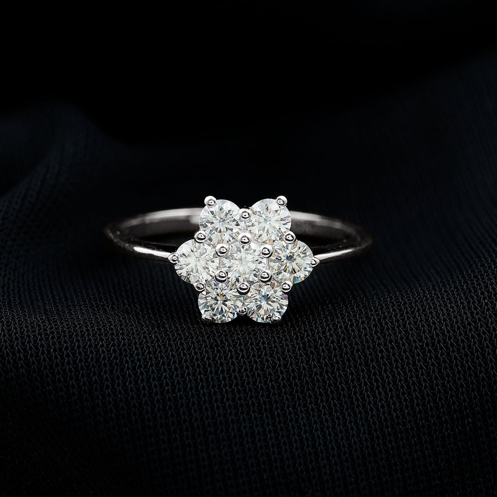 Round Lab Grown Diamond Floral Cluster Engagement Ring