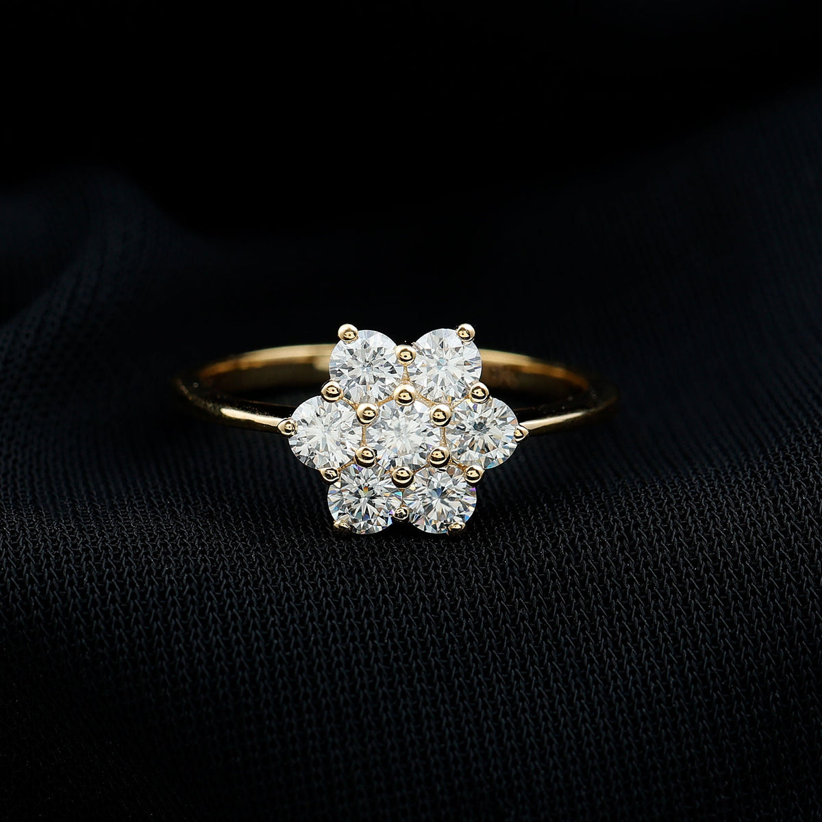Round Lab Grown Diamond Floral Cluster Engagement Ring