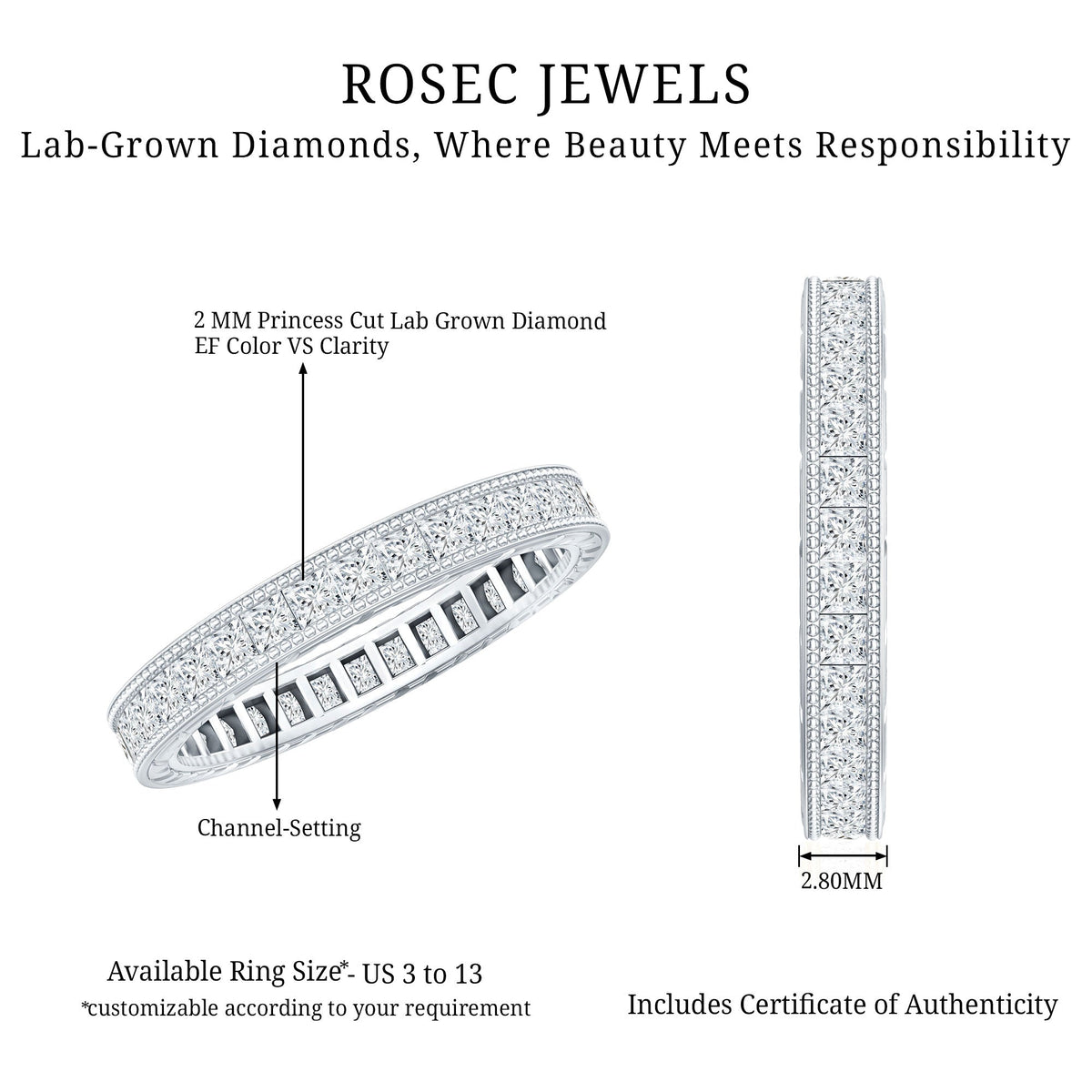 Certified Lab Created Diamond Princess Cut Wedding Band