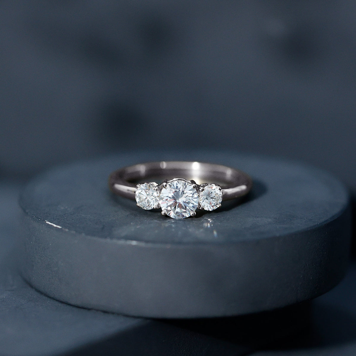 Round Cut Lab Grown Diamond 3 Stone Ring For Women