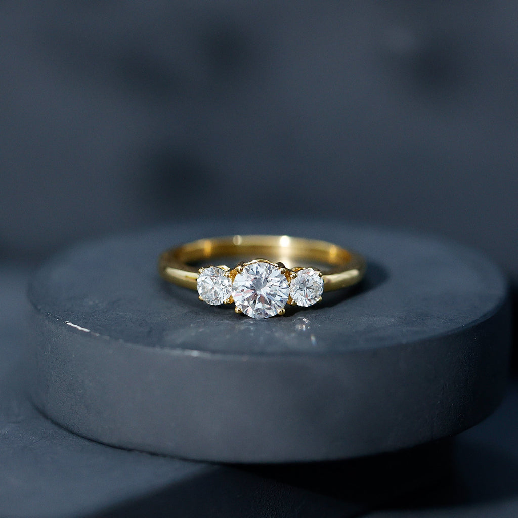 Round Cut Lab Grown Diamond 3 Stone Ring For Women