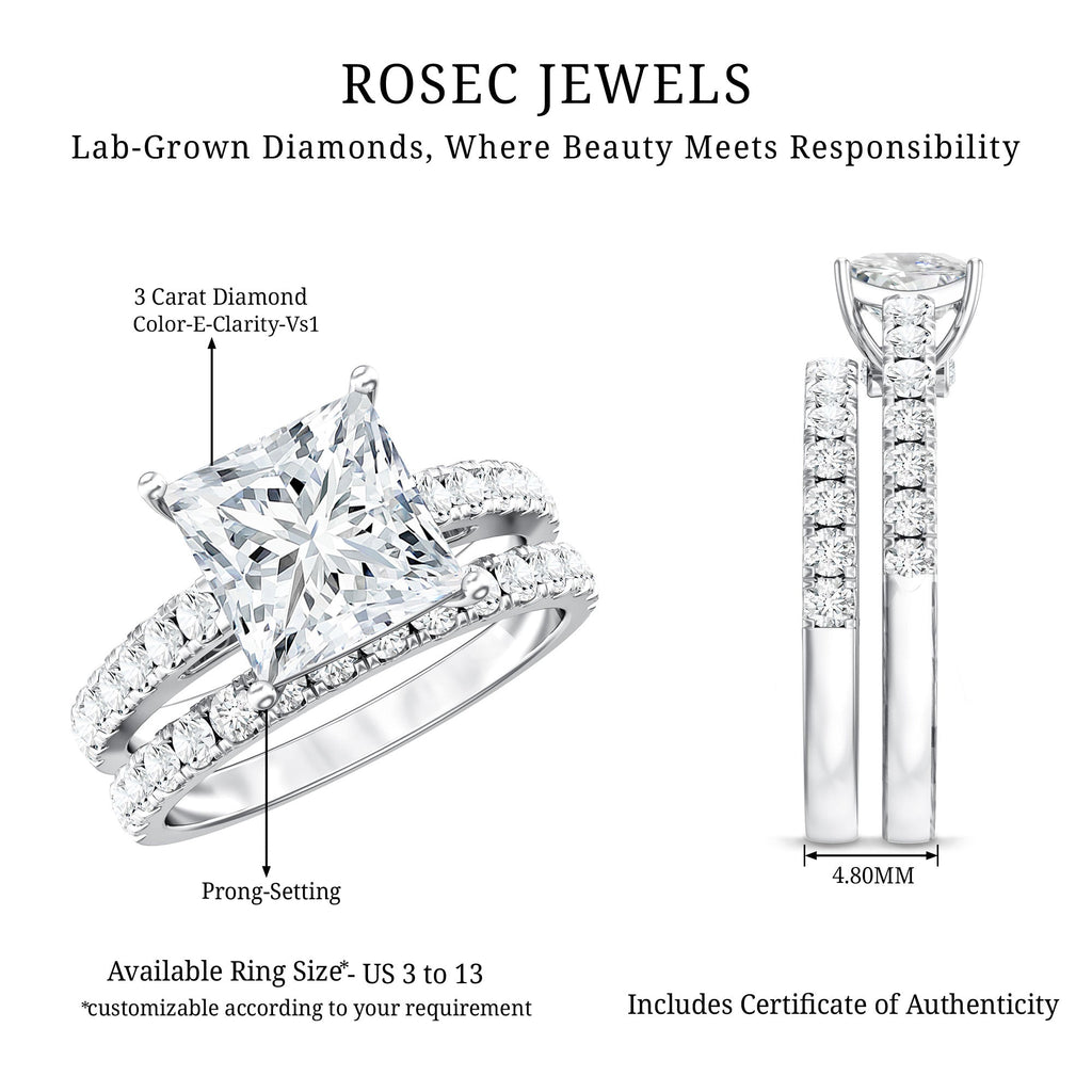 IGI Certified 3 Carat Princess Cut Lab Grown Diamond Wedding Ring Set