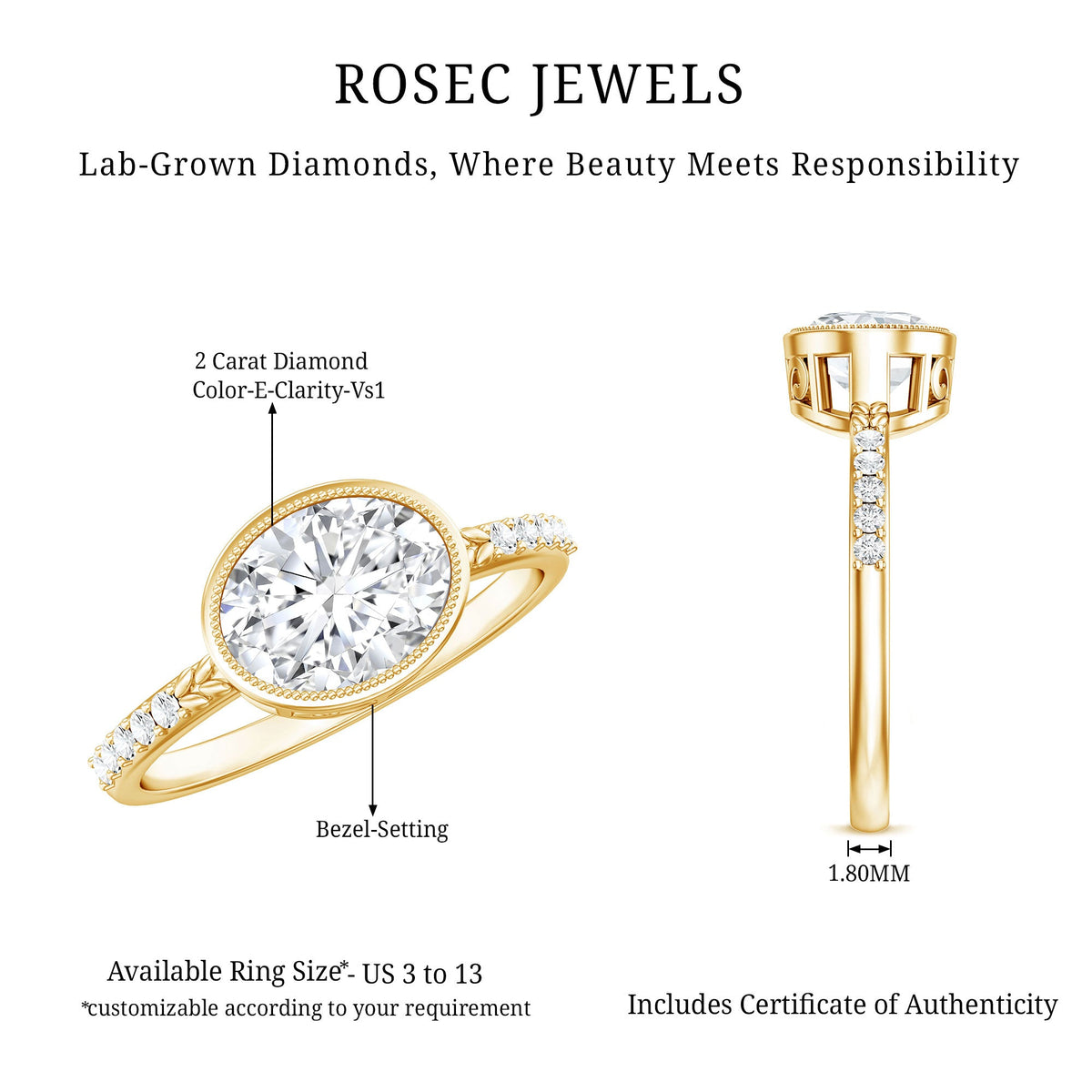 IGI Certified Lab Diamond Engagement Ring with 2 Carat Oval