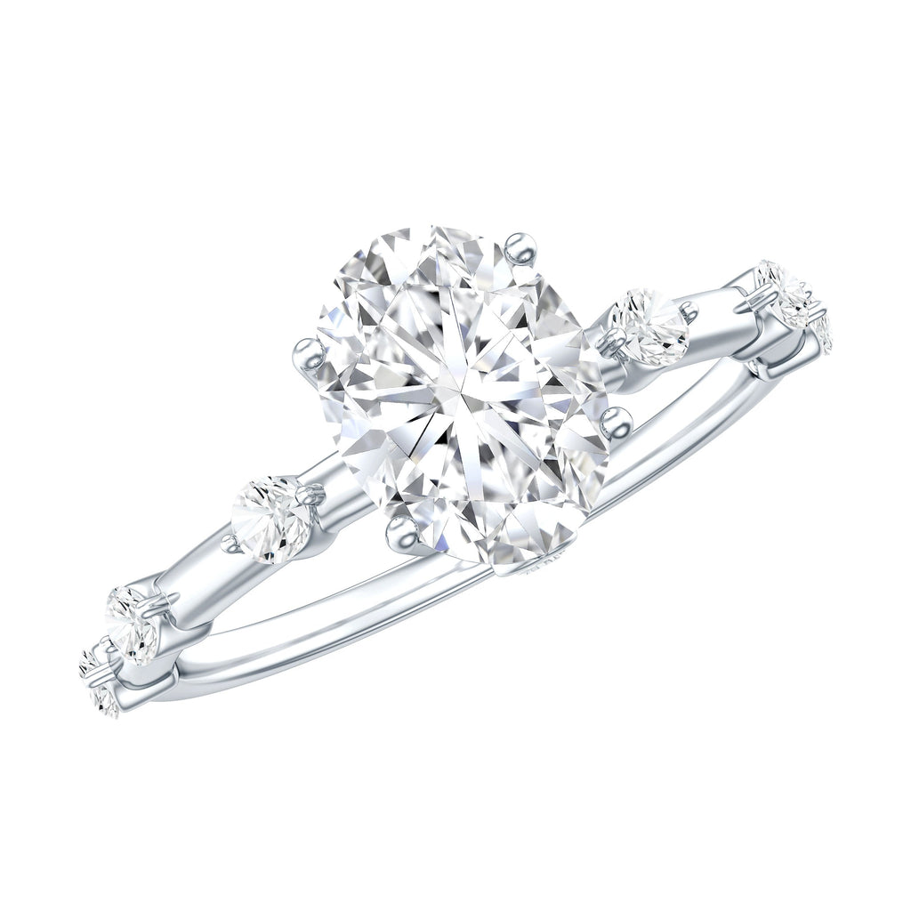 IGI Certified 1 Carat Oval Lab Grown Diamond Engagement Ring with Spaced Accent
