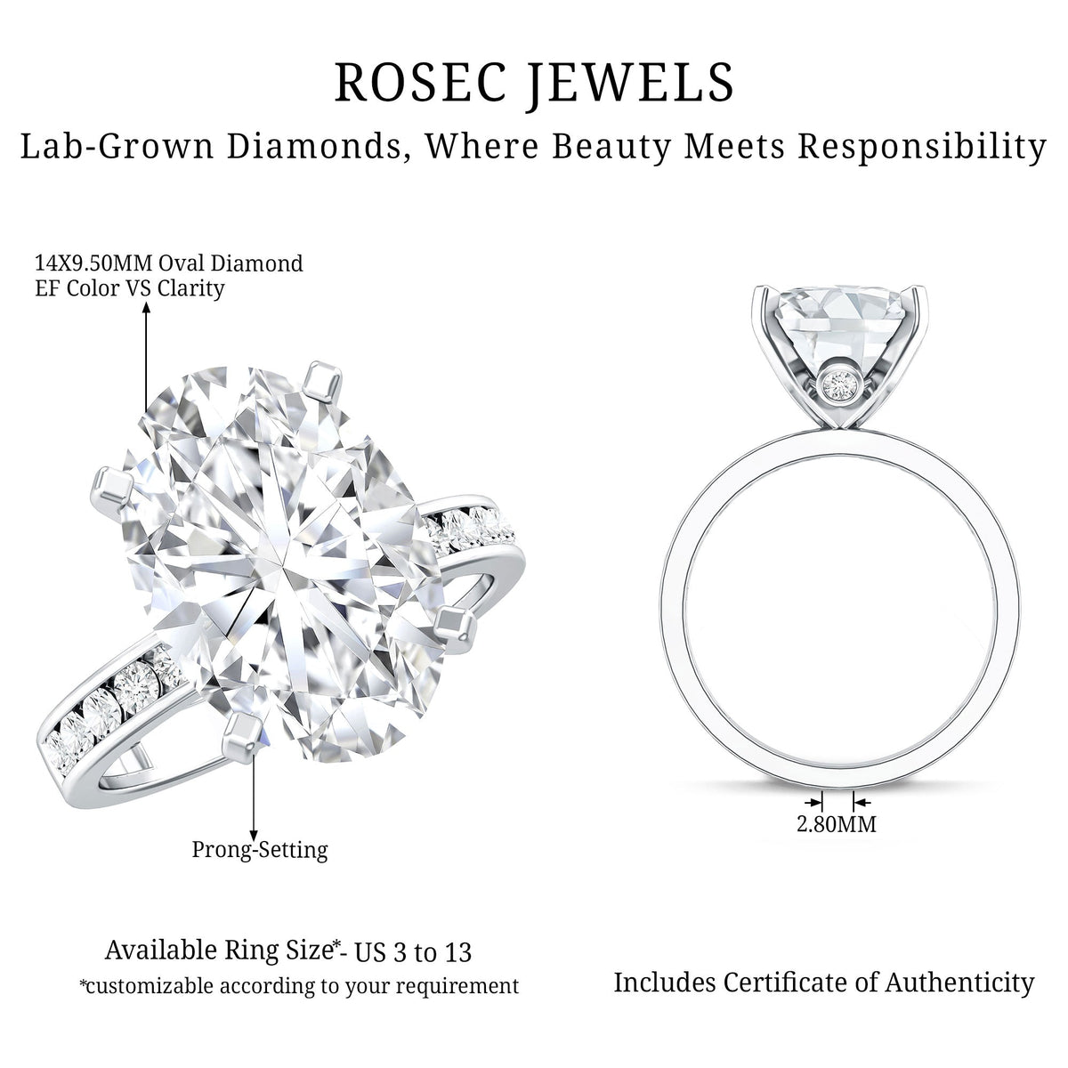 Oval Cut 5 Carat Lab Grown Diamond Big Engagement Ring with IGI Certificate