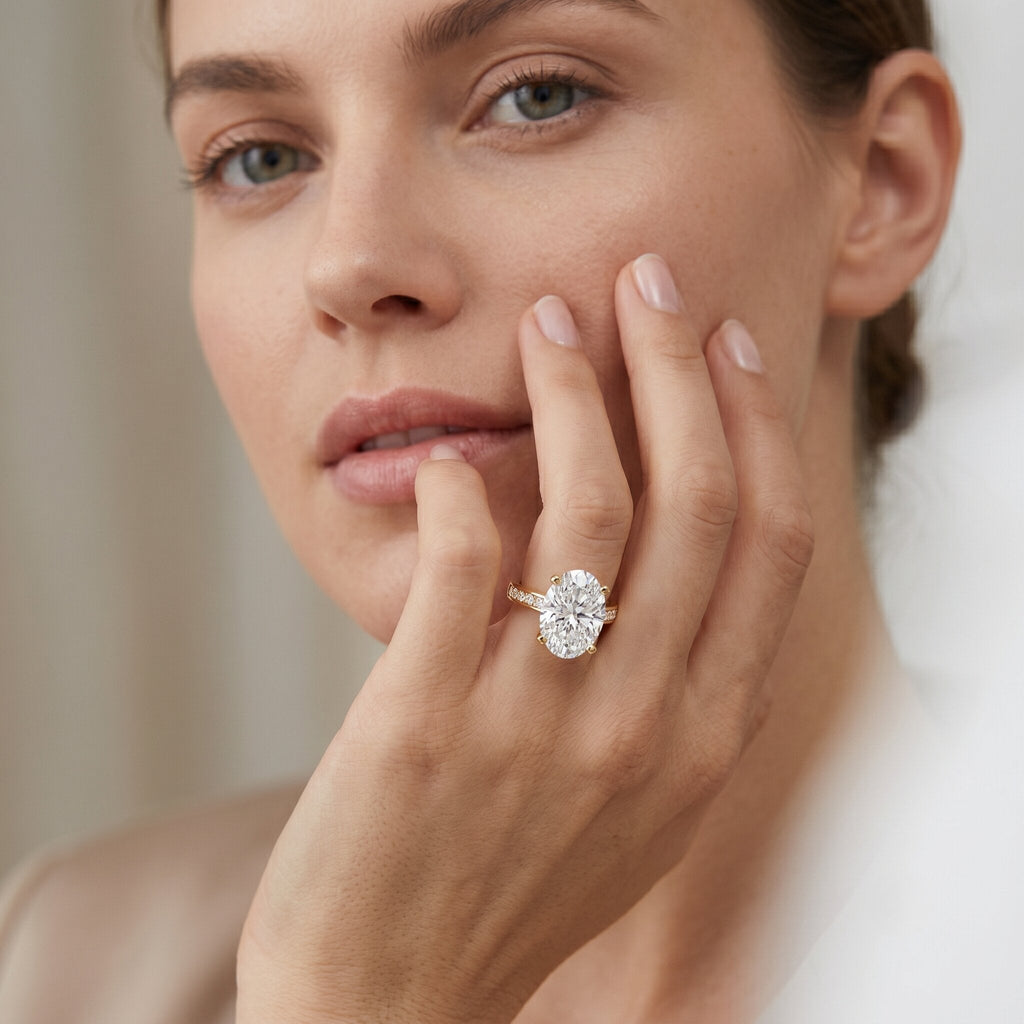 Oval Cut 5 Carat Lab Grown Diamond Big Engagement Ring with IGI Certificate