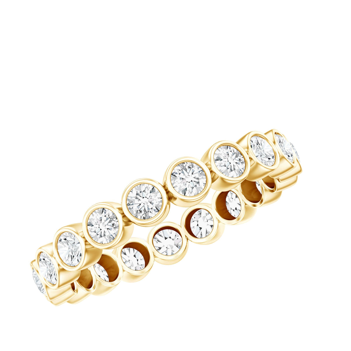 Bezel Set Moissanite Eternity Ring in Yellow Plated Silver