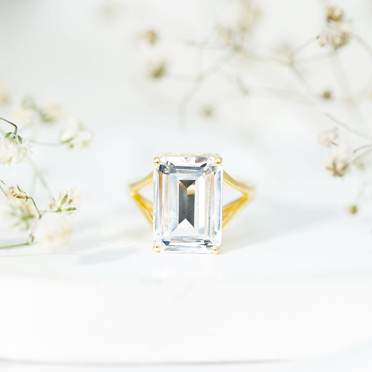 Certified 9 Carat Emerald Cut Cubic Zirconia Engagement Ring in Silver