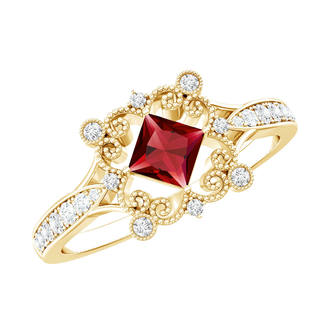 Certified Lab Grown Ruby Diamond Retro Engagement Ring
