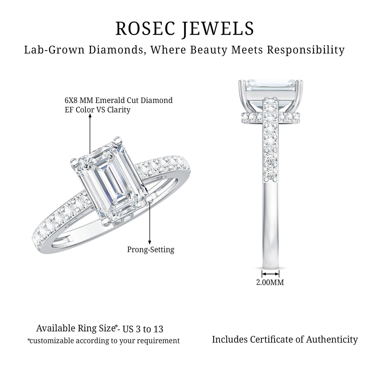 Diamond Emerald Cut Engagement Ring With Hidden Halo