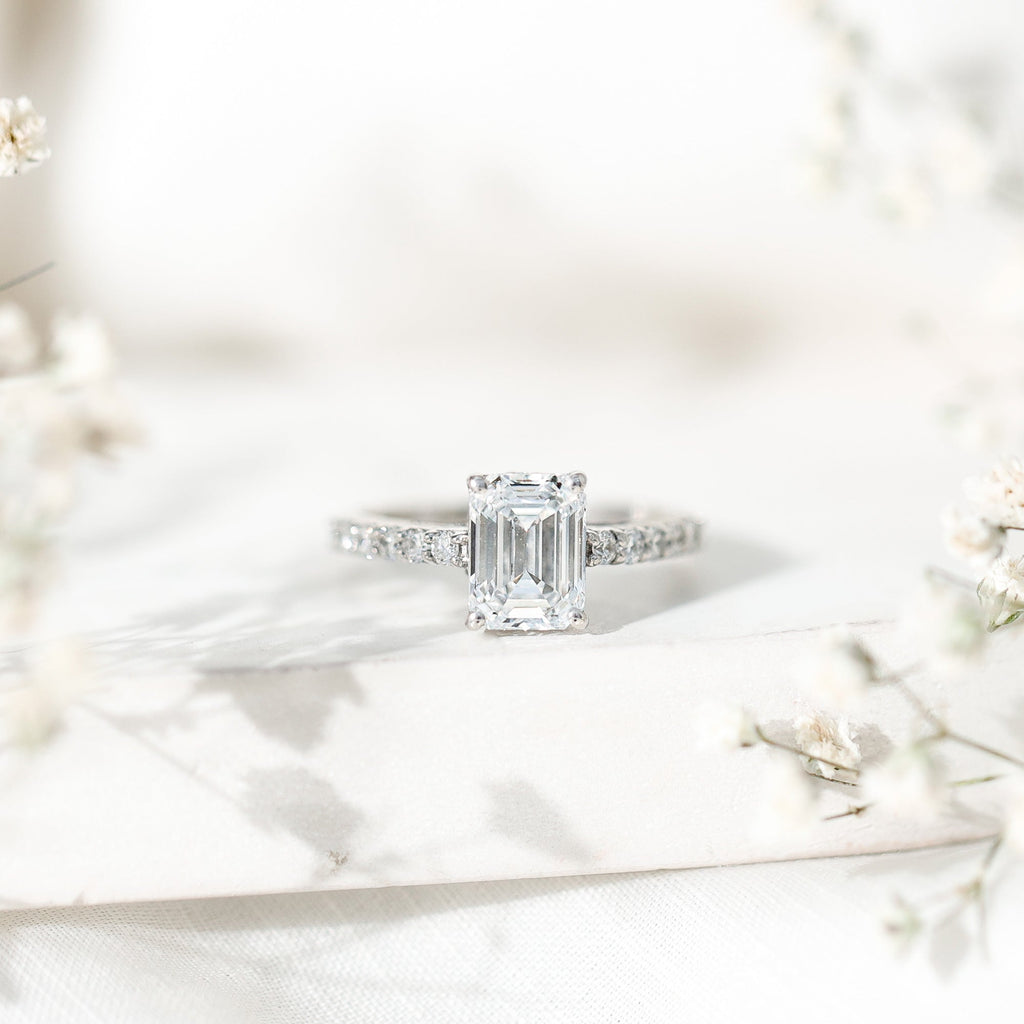 Diamond Emerald Cut Engagement Ring With Hidden Halo