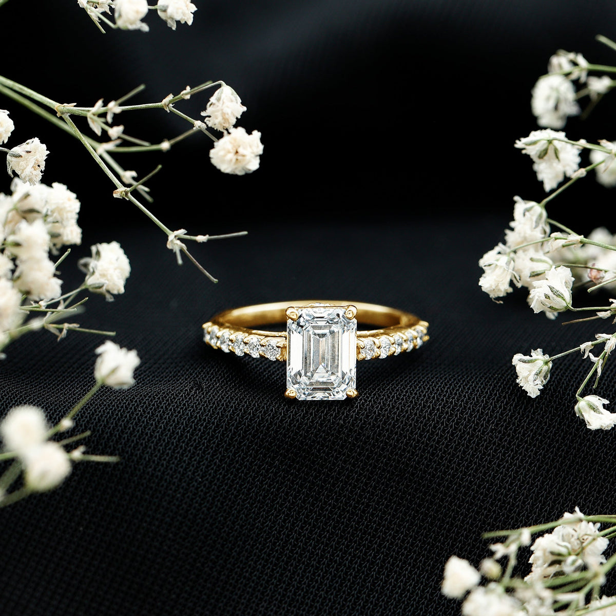 Diamond Emerald Cut Engagement Ring With Hidden Halo