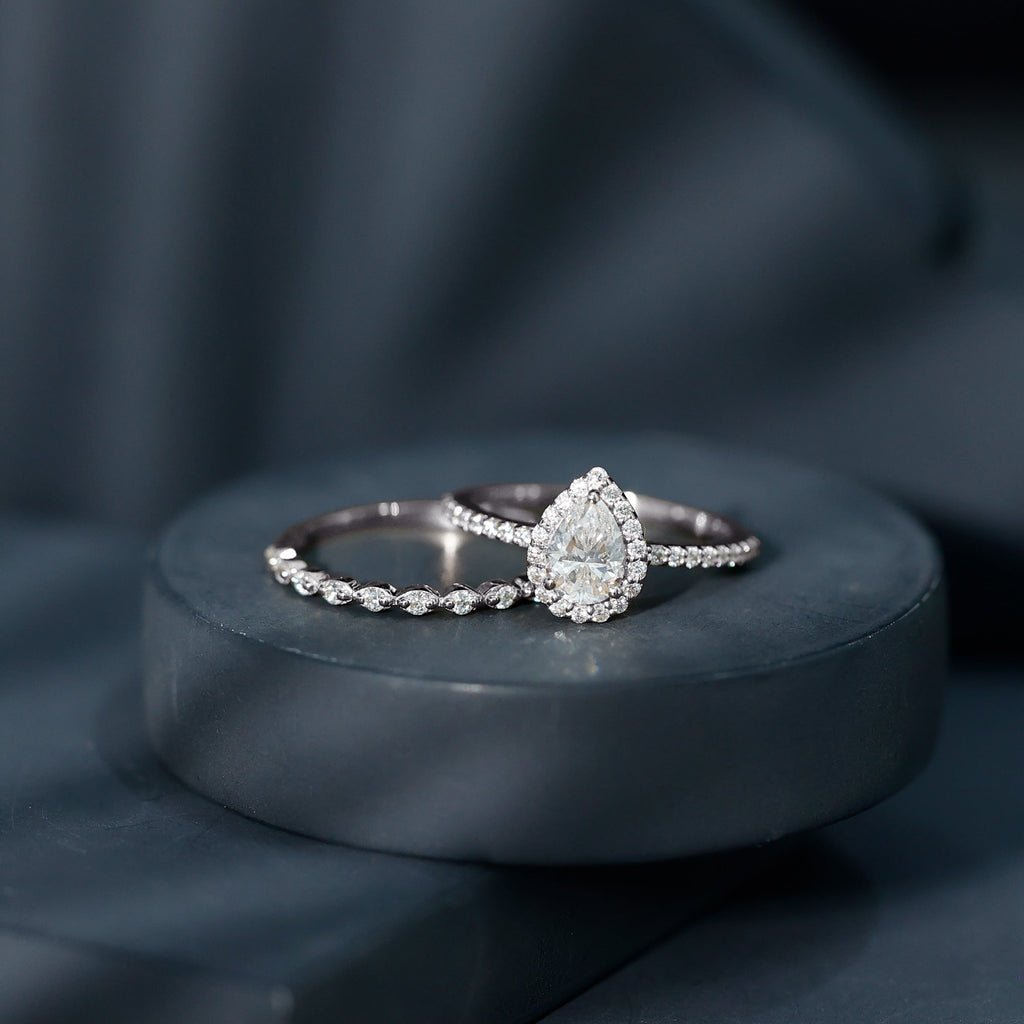 Lab Created Diamond Teardrop Engagement Ring With Stackable Band