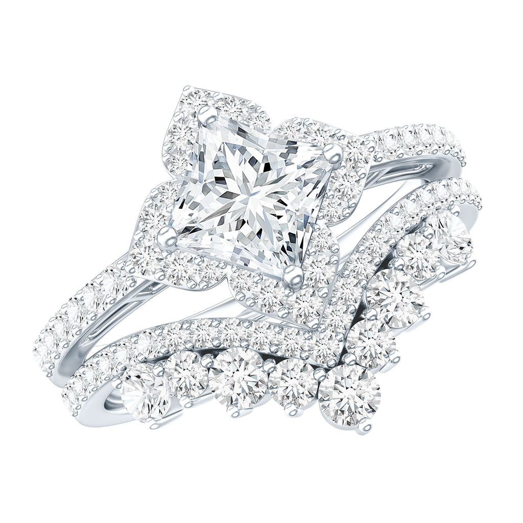 1.25 Carat Princess Cut Lab Grown Diamond Designer Bridal Ring Set
