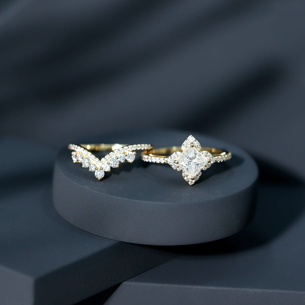 1.25 Carat Princess Cut Lab Grown Diamond Designer Bridal Ring Set