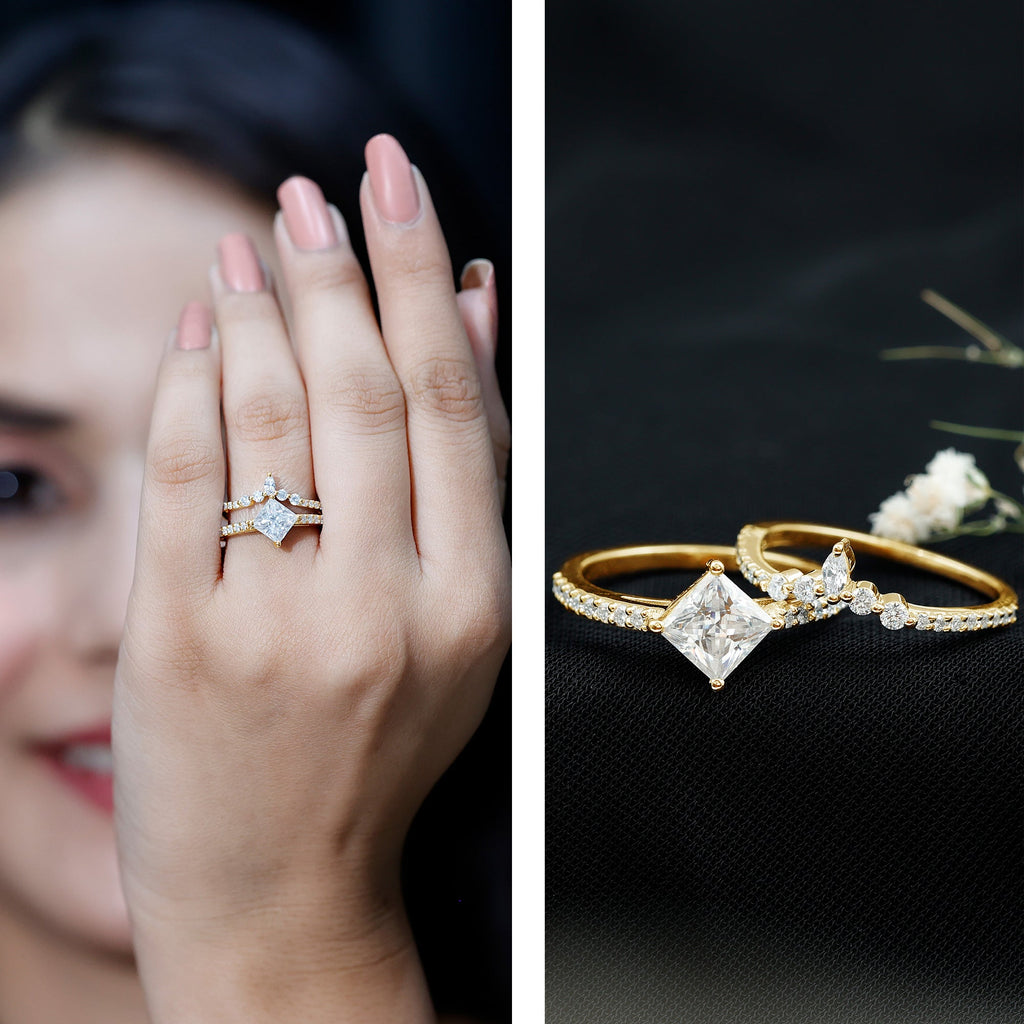 Lab Created Diamond Princess Cut Engagement Ring With Enhancer