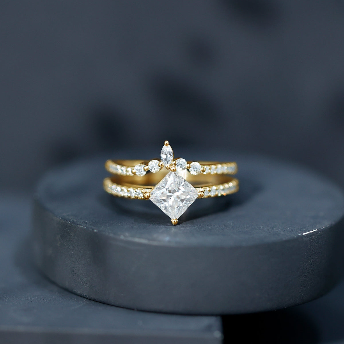 Lab Created Diamond Princess Cut Engagement Ring With Enhancer
