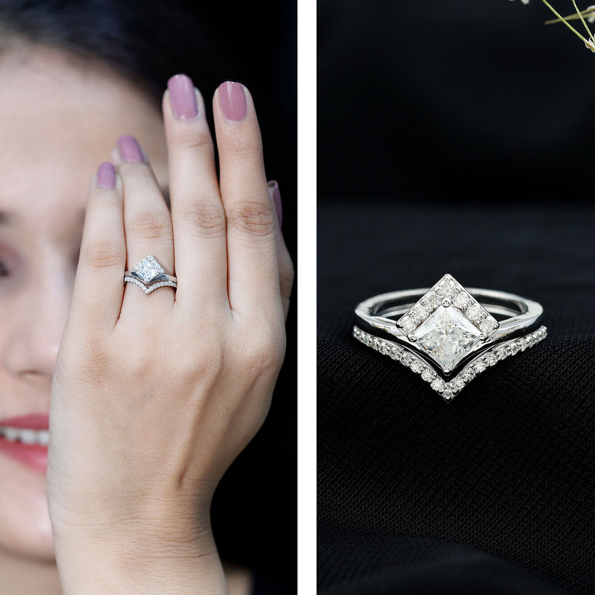 Lab Grown Diamond Princess Cut Engagement Ring With Ring Guard