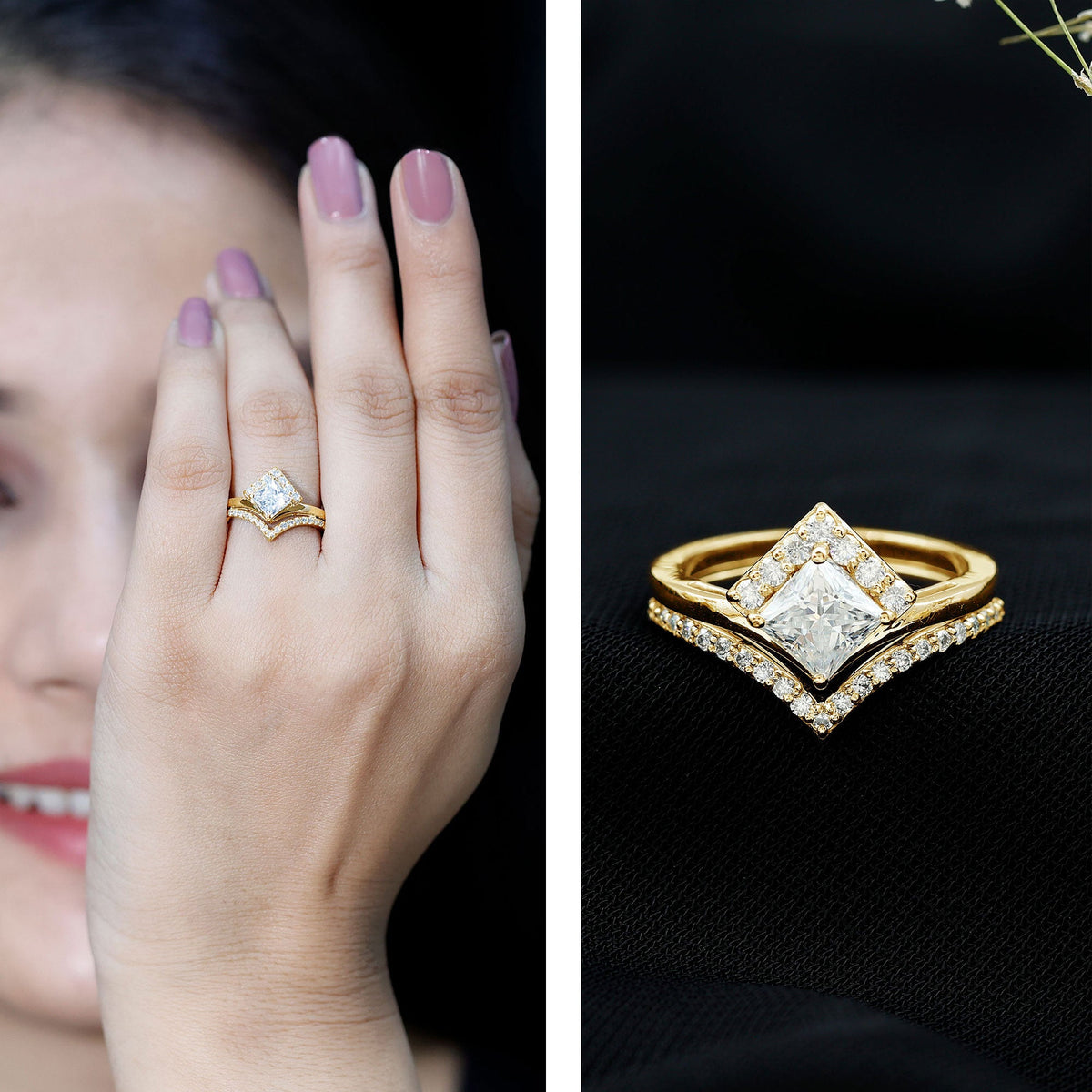 Lab Grown Diamond Princess Cut Engagement Ring With Ring Guard