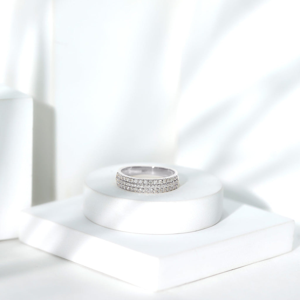 Certified Lab Grown Diamond 3 Row Wedding Band