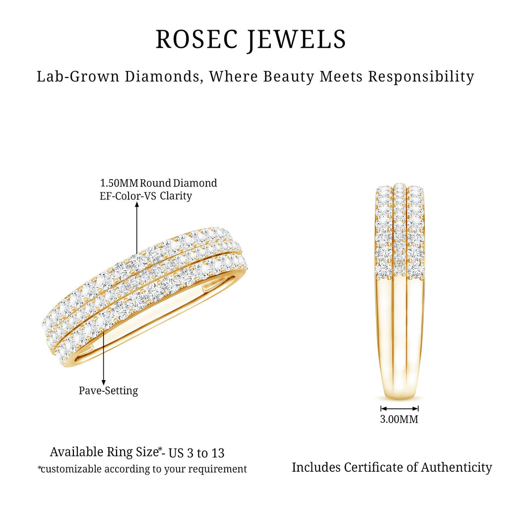 Certified Lab Grown Diamond 3 Row Wedding Band