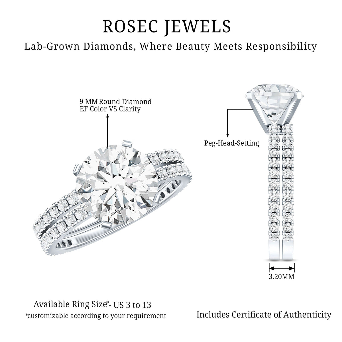 Lab Grown Diamond Wedding Ring Set with Certificate