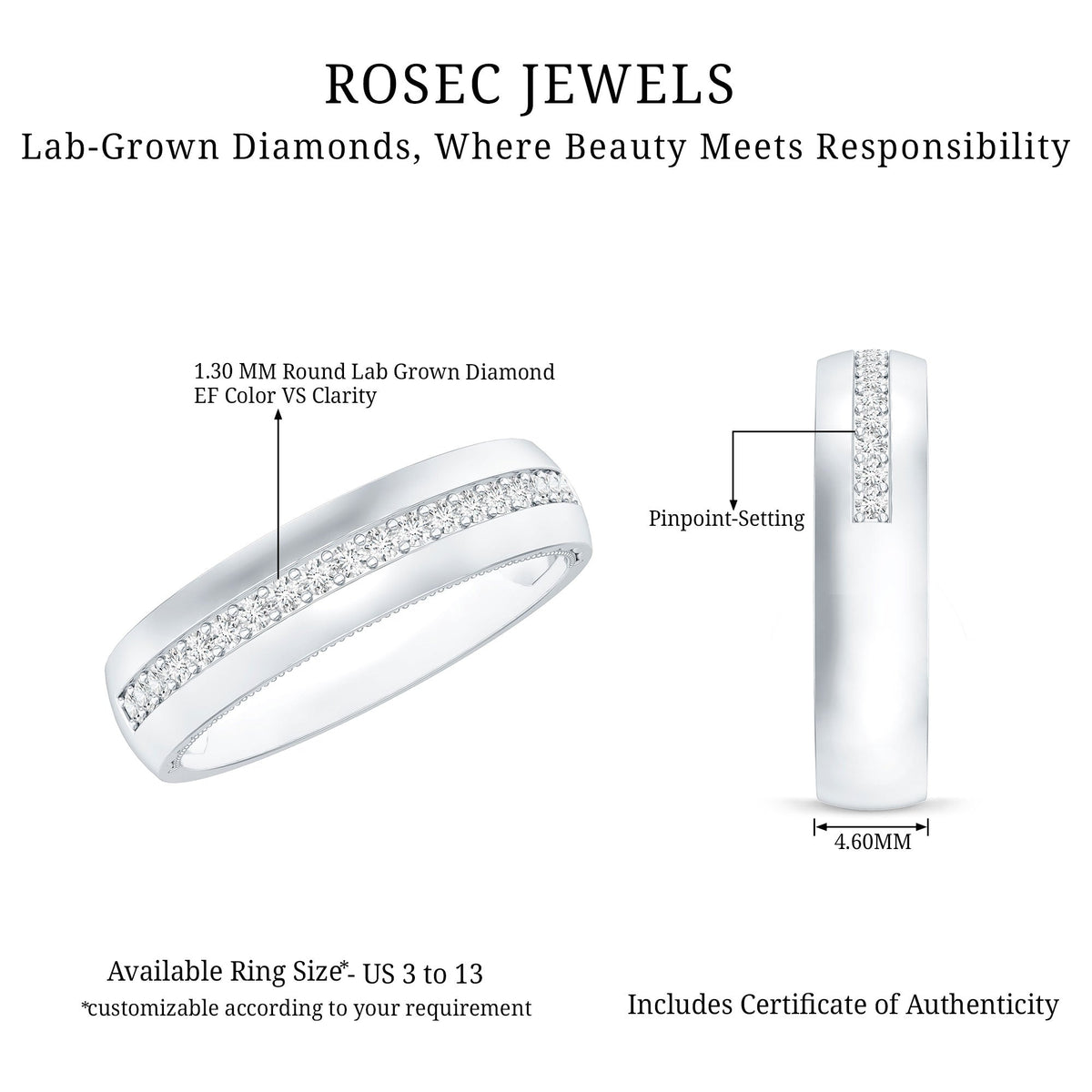 Certified Lab Grown Diamond Mens Wedding Band