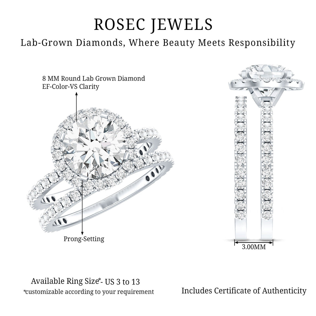 Lab Grown Diamond Halo Bridal Ring Set for Women