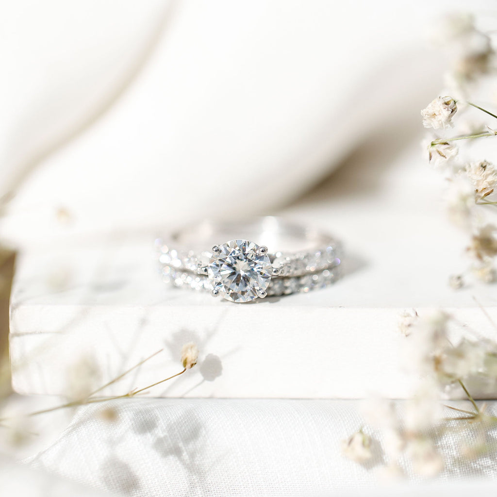 Certified 2 Carat Round Lab Grown Diamond Wedding Engagement Ring Set