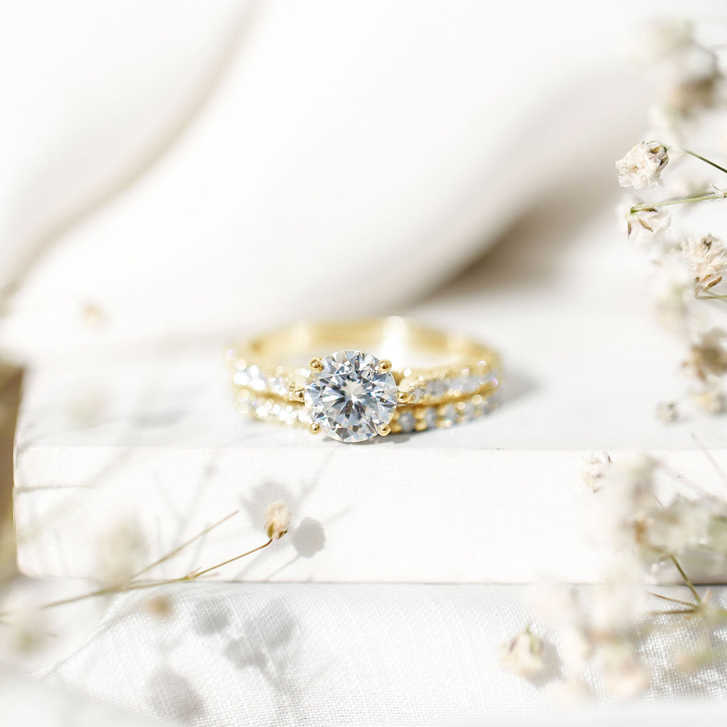 Certified 2 Carat Round Lab Grown Diamond Wedding Engagement Ring Set