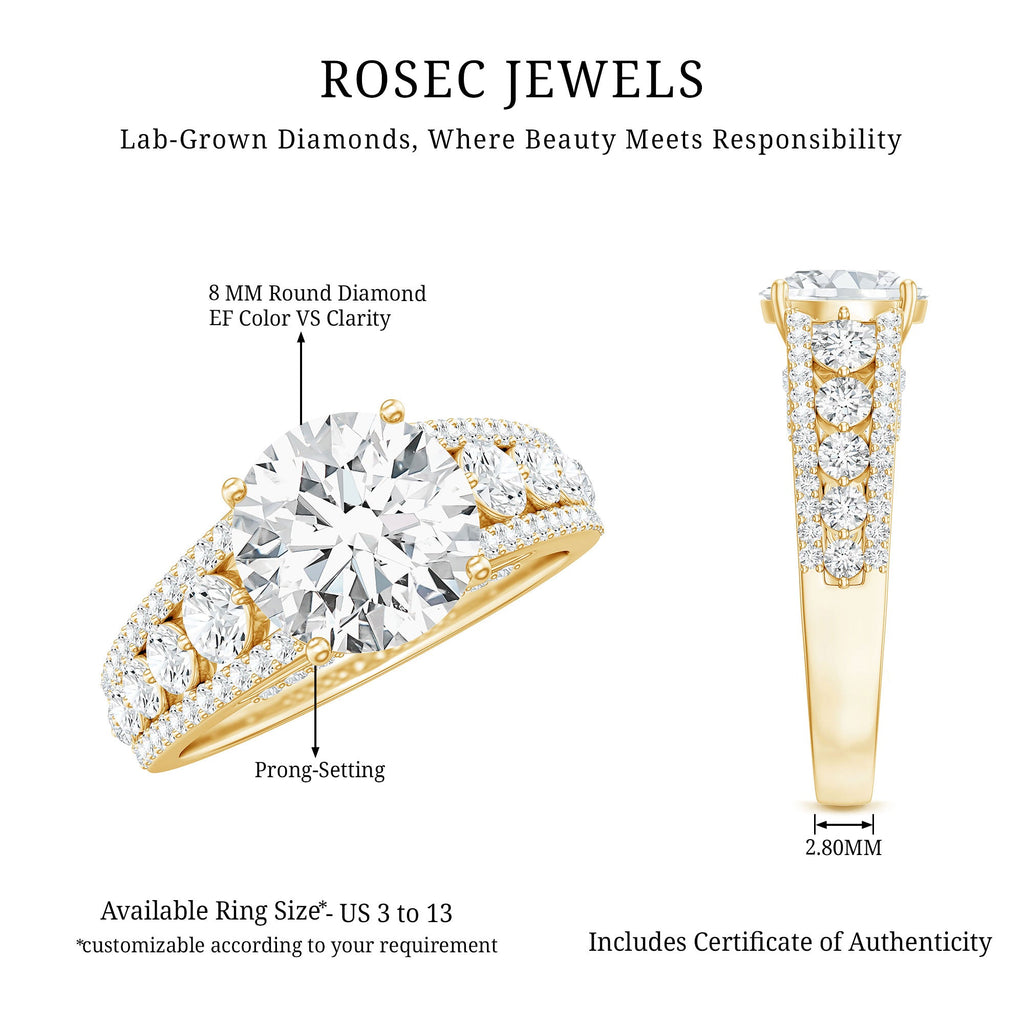 Lab Grown Diamond Statement Engagement Ring With Side Stones