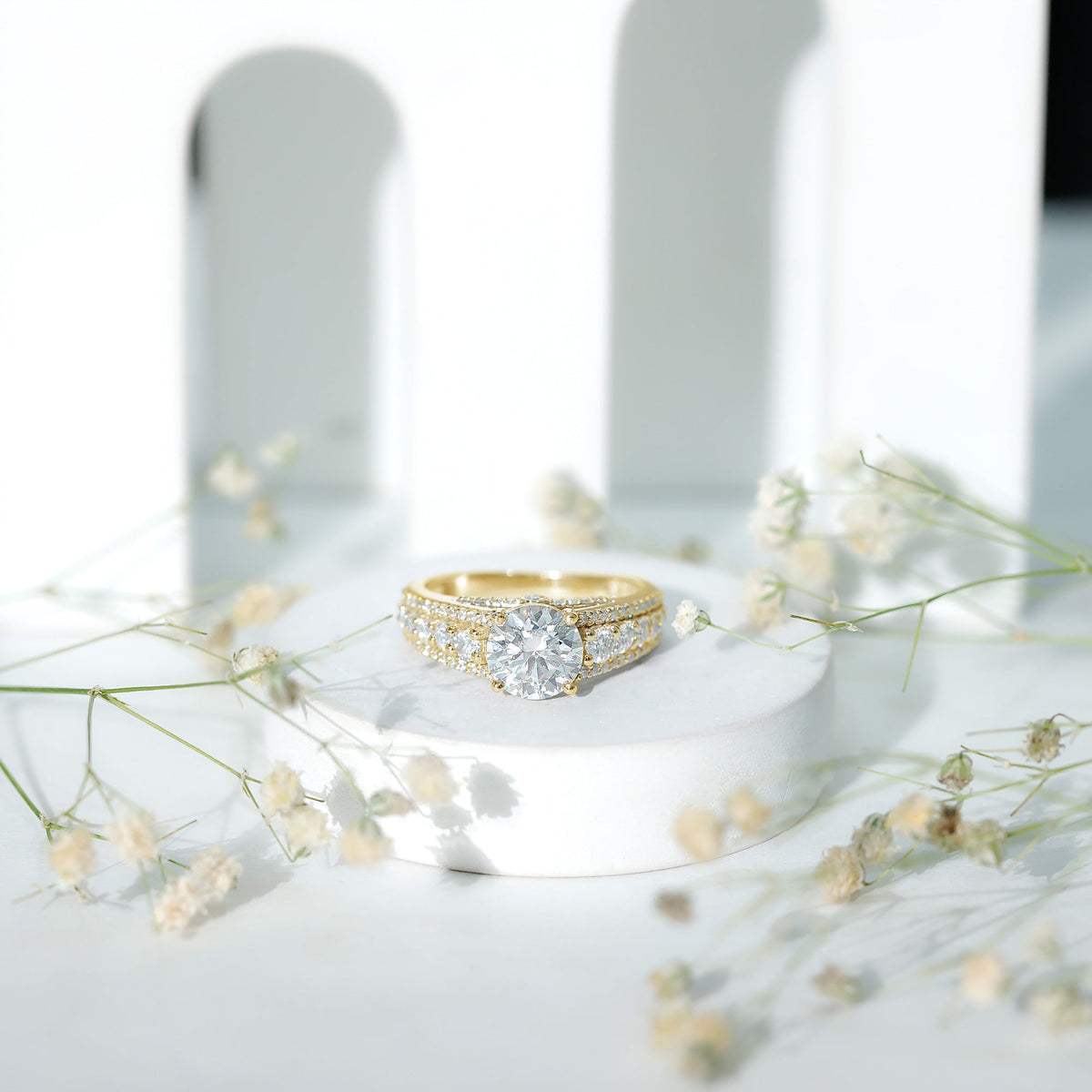 Lab Grown Diamond Statement Engagement Ring With Side Stones