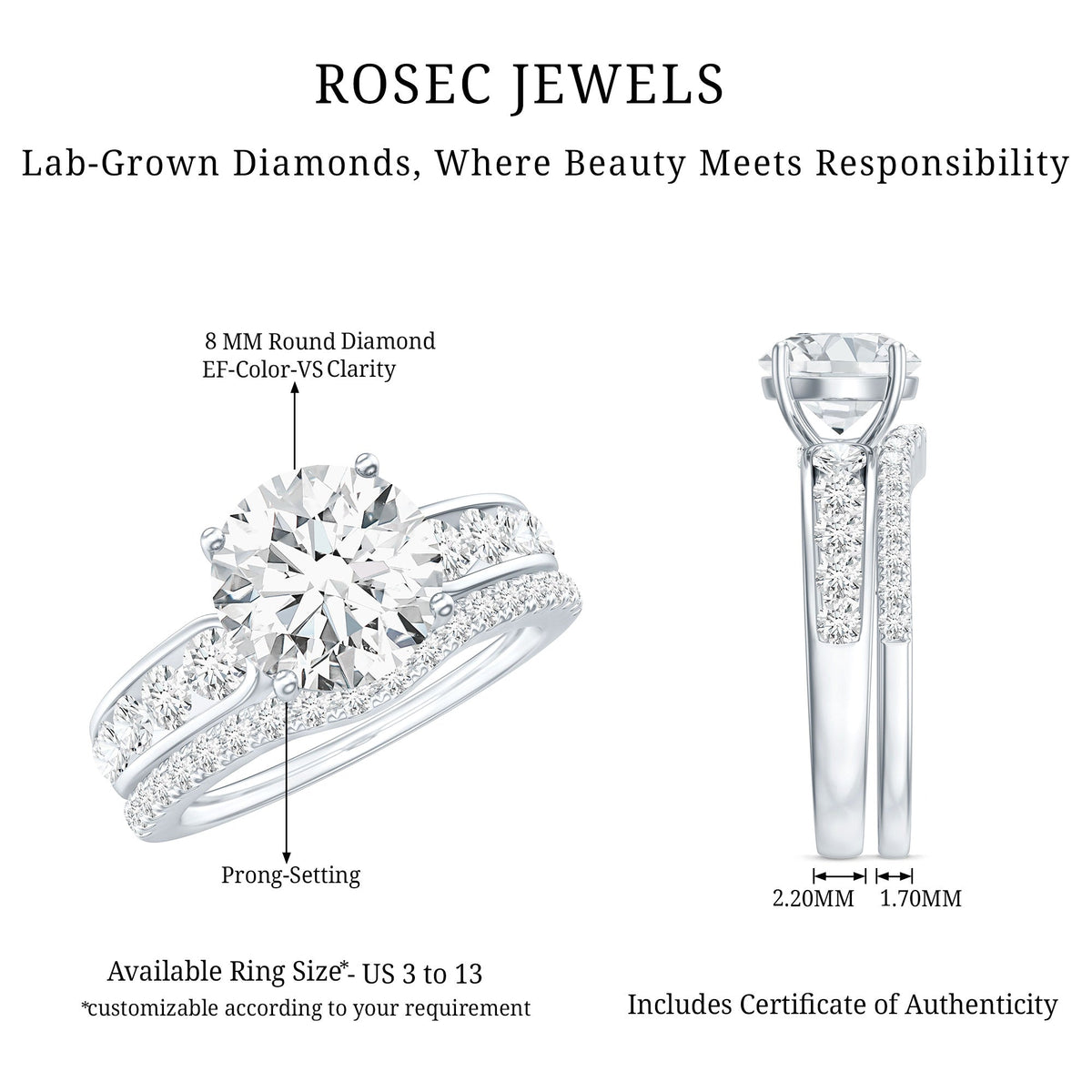 Certified Lab Diamond 2 Carat Round Engagement Ring with Enhancer