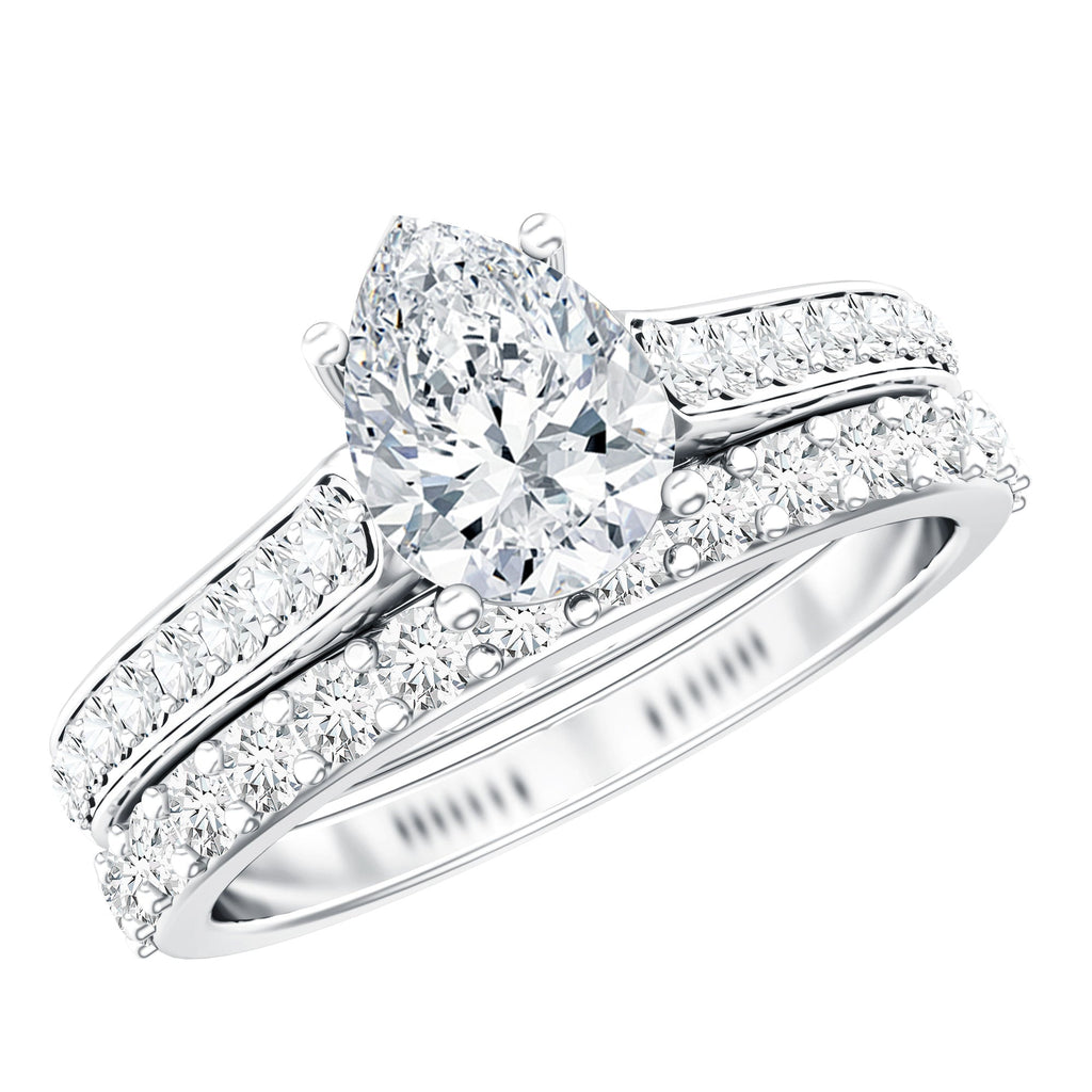 Pear Cut 1.3 Carat Lab Grown Diamond Marriage Ring Set for Women