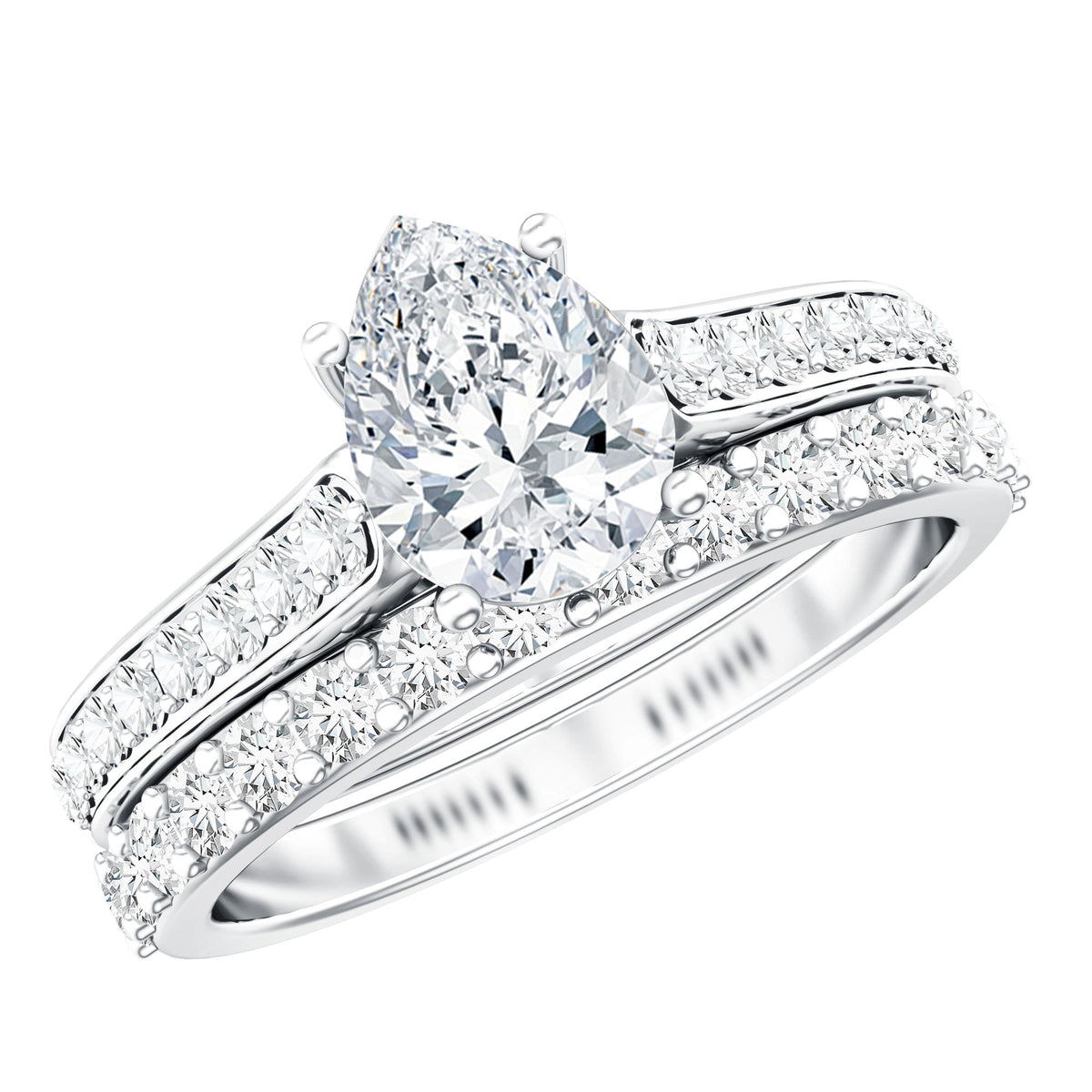 Pear Cut 1.3 Carat Lab Grown Diamond Marriage Ring Set for Women