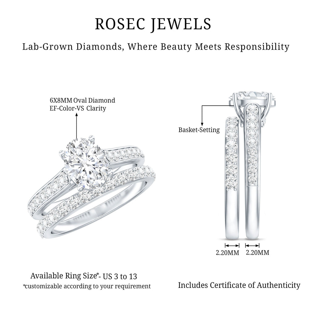 1 Carat Oval Lab Created Diamond Solitaire Engagement Ring Set for Women
