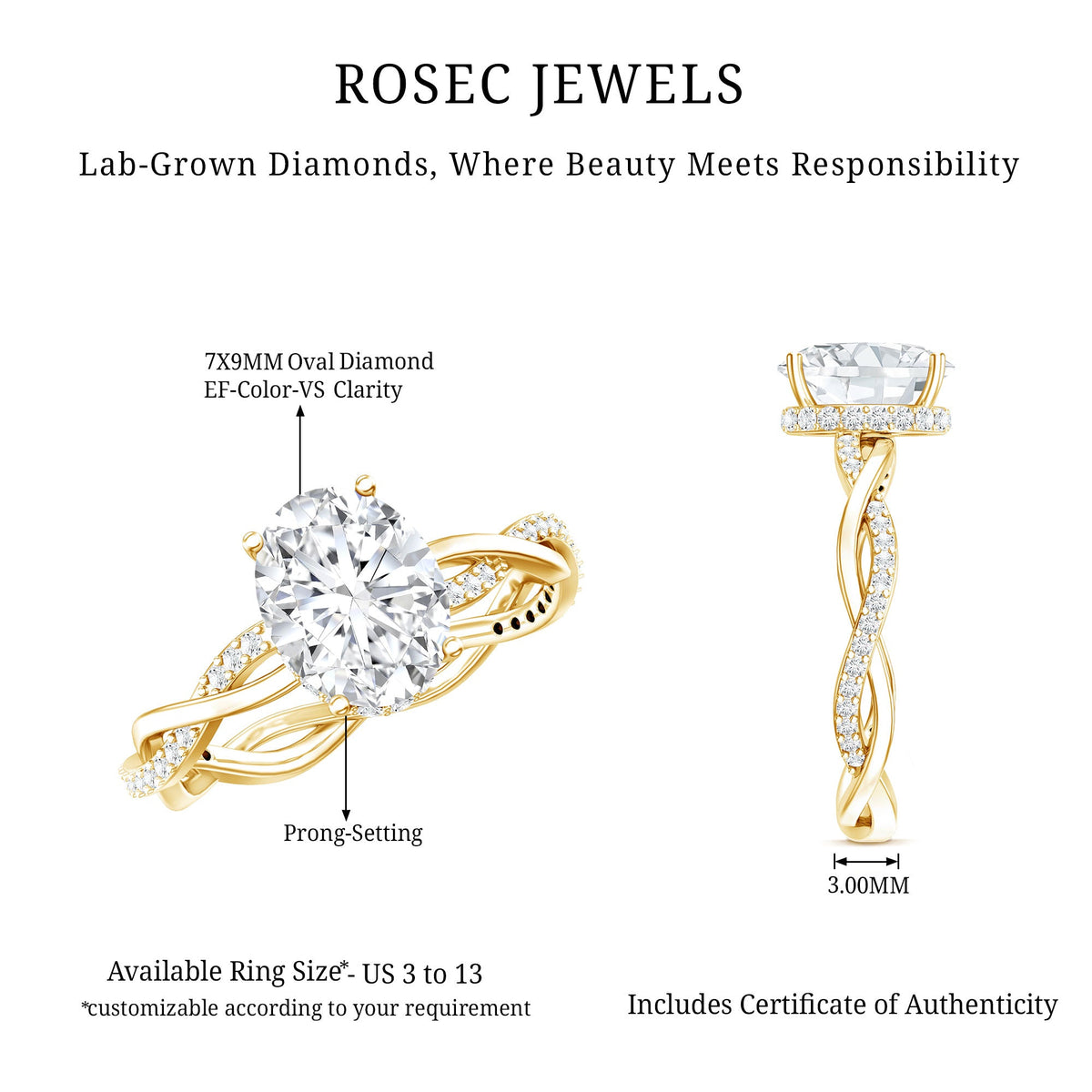 Lab Grown Diamond Oval Engagement Ring with Braided Shank