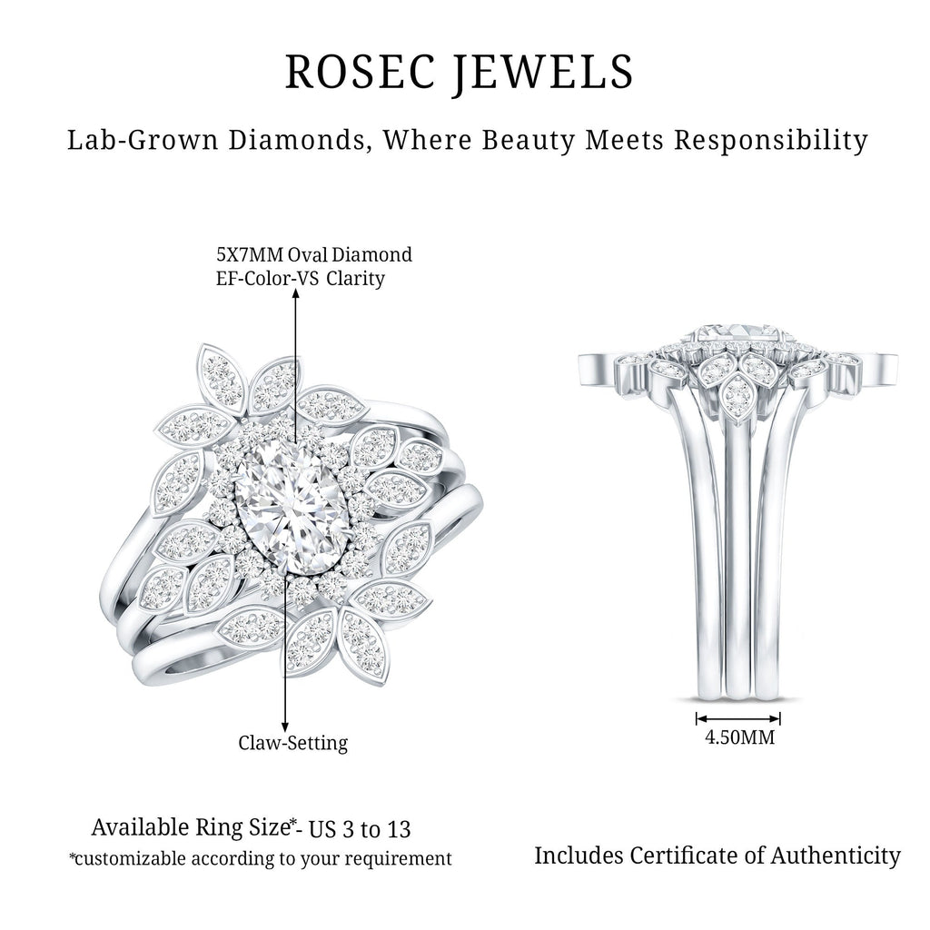 0.7 Carat Lab Grown Diamond Vintage Engagement Ring with 2 Wedding Bands