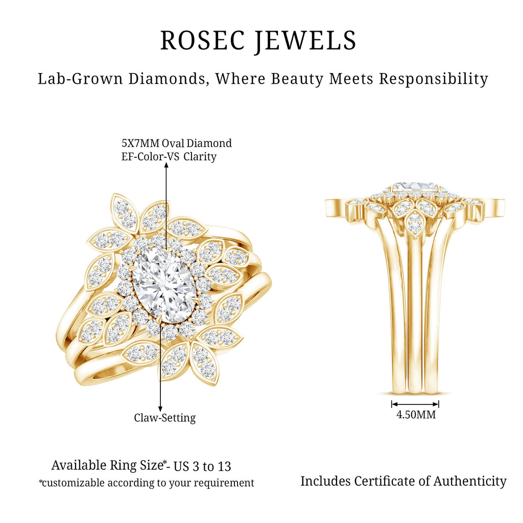 0.7 Carat Lab Grown Diamond Vintage Engagement Ring with 2 Wedding Bands