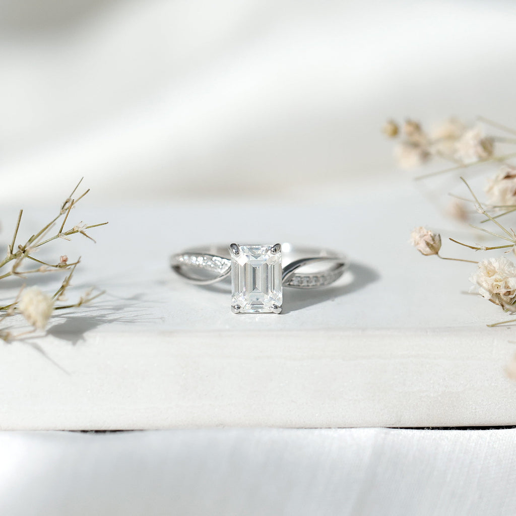 Certified Emerald Cut Diamond Infinity Engagement Ring