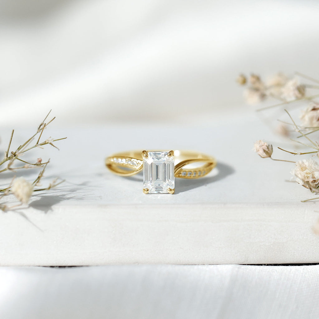 Certified Emerald Cut Diamond Infinity Engagement Ring